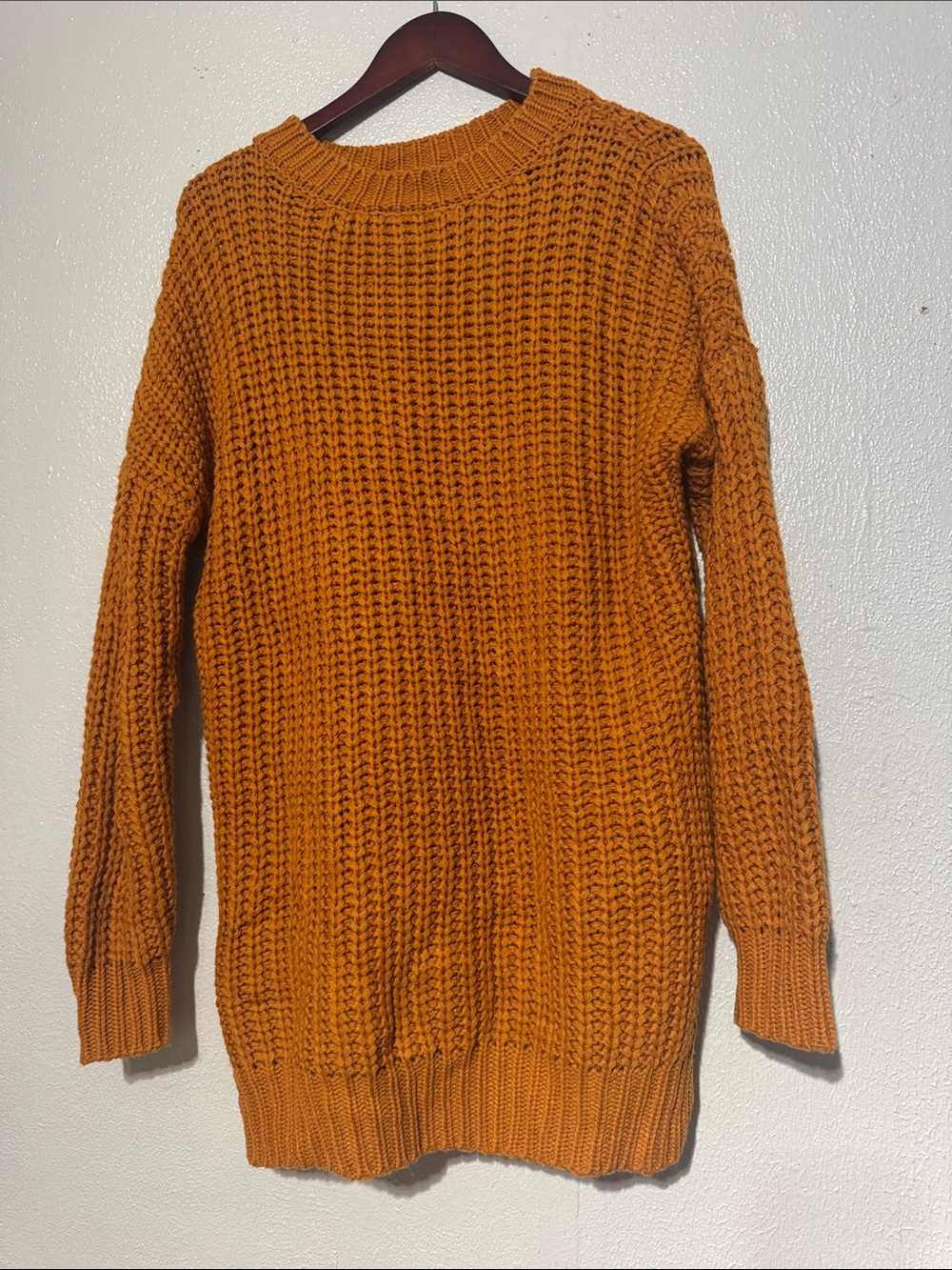 Zenana Premium Mustard Yellow Chunky Waffle Open Knit Pullover Sweater Size S